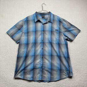 Y2K Oakley Blue Plaid Short Sleeve Button Down Shirt Mens 2XL Regular Fit
